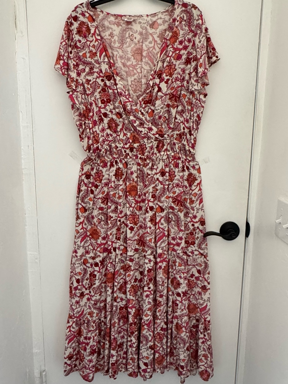 Knox Rose Pink and Orange Floral Midi Wrap Dress tiered festival, travel beachy